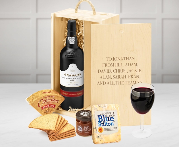 Housewarming Port & Stilton Classic Gift Box With Engraved Personalised Lid